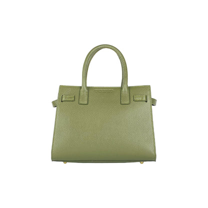 RB1016AG | Borsa Donna a Mano in Vera Pelle Made in Italy con tracolla removibile. Moschettoni in metallo Oro Lucido - Colore Verde Oliva - Dimensioni: cm 28 x 20 x 14 + 12,5