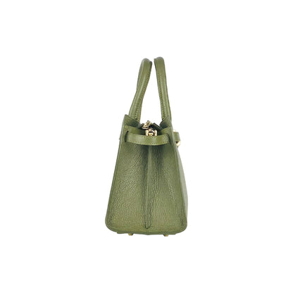 RB1016AG | Borsa Donna a Mano in Vera Pelle Made in Italy con tracolla removibile. Moschettoni in metallo Oro Lucido - Colore Verde Oliva - Dimensioni: cm 28 x 20 x 14 + 12,5