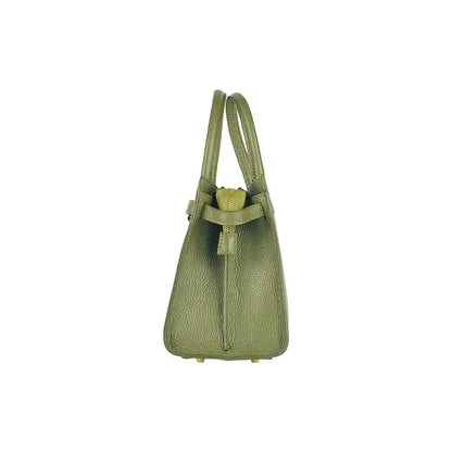 RB1016AG | Borsa Donna a Mano in Vera Pelle Made in Italy con tracolla removibile. Moschettoni in metallo Oro Lucido - Colore Verde Oliva - Dimensioni: cm 28 x 20 x 14 + 12,5