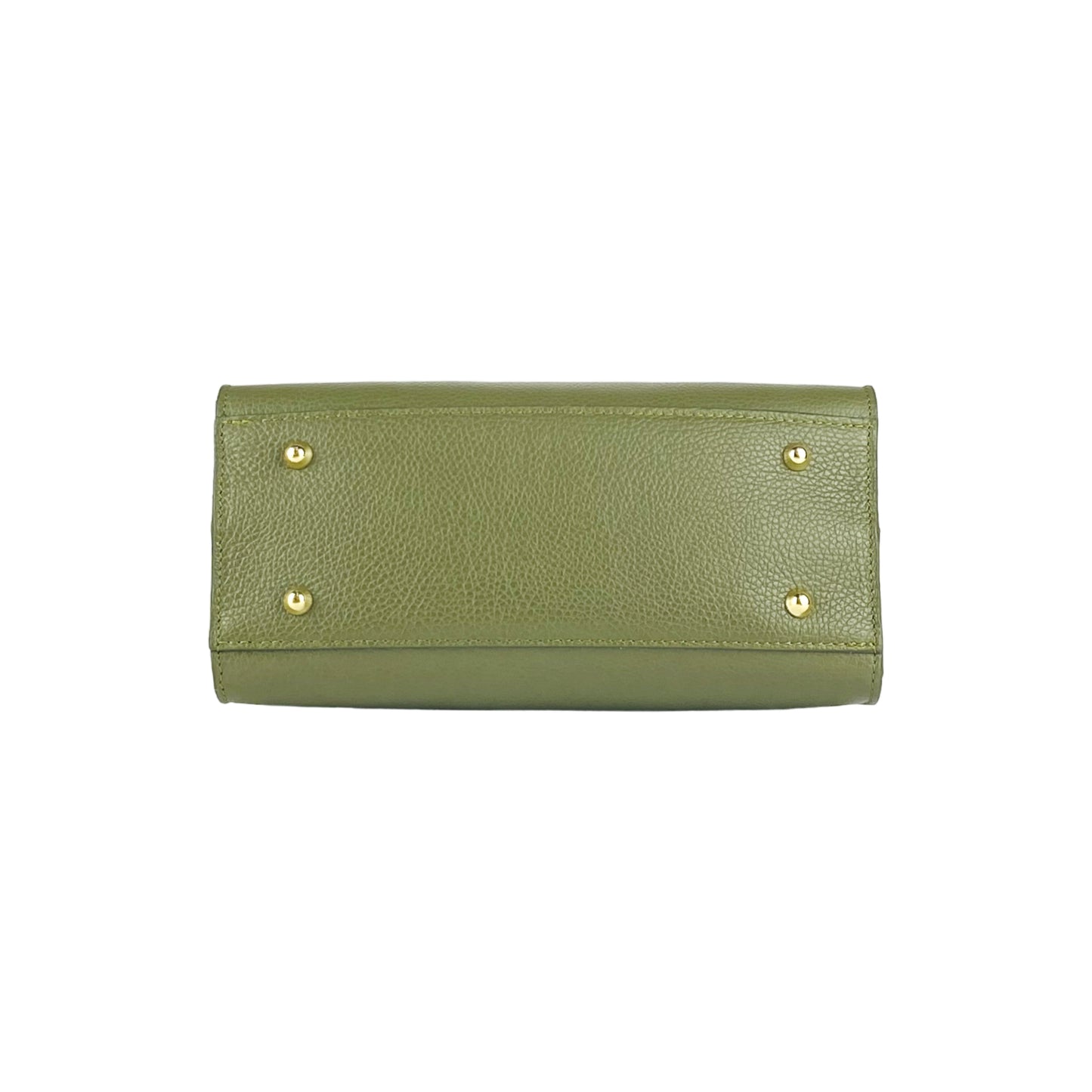 RB1016AG | Borsa Donna a Mano in Vera Pelle Made in Italy con tracolla removibile. Moschettoni in metallo Oro Lucido - Colore Verde Oliva - Dimensioni: cm 28 x 20 x 14 + 12,5