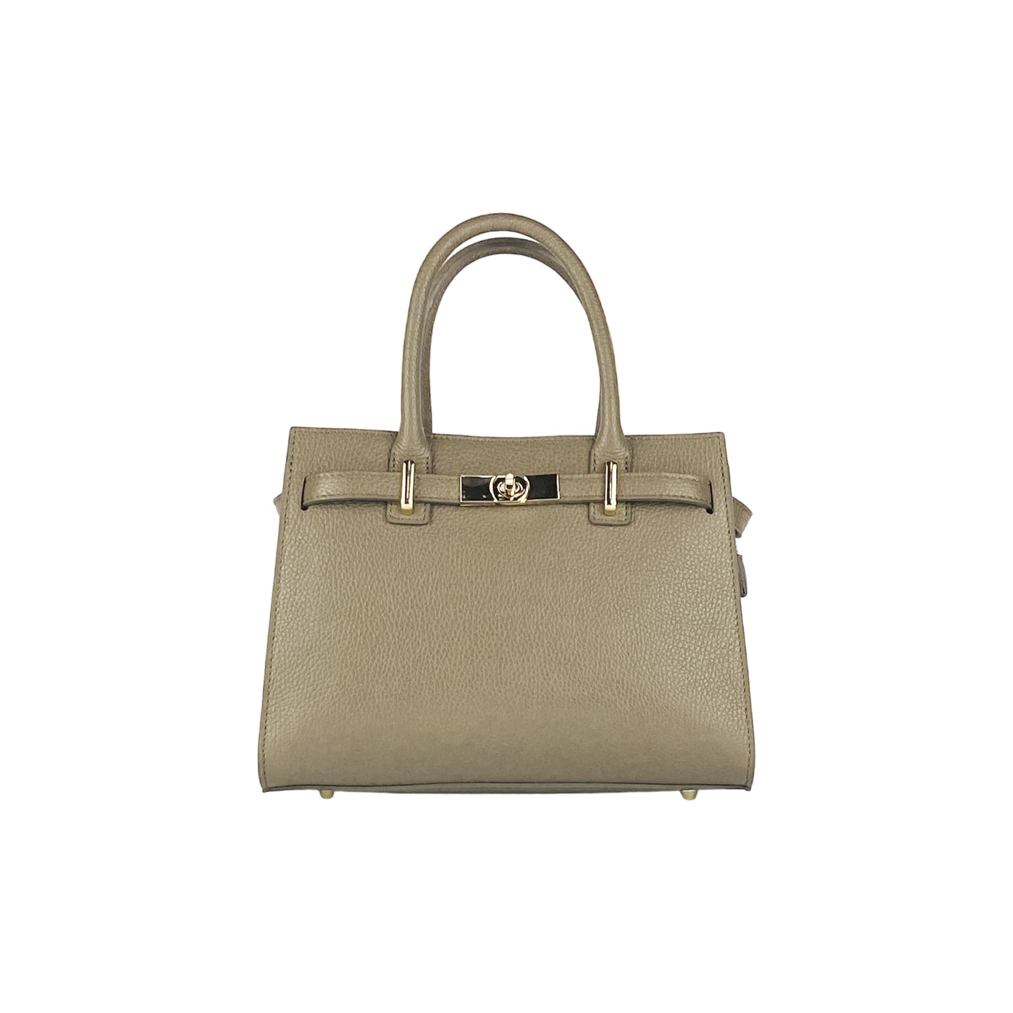 RB1016AQ | Borsa Donna a Mano in Vera Pelle Made in Italy con tracolla removibile. Attacchi con moschettoni in metallo Oro Lucido - Colore Taupe - Dimensioni: cm 28 x 20 x 14 + 12,5