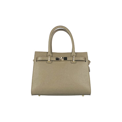 RB1016AQ | Women's handbag in genuine leather Made in Italy with removable shoulder strap. Attachments with shiny gold metal snap hooks - Taupe color - Dimensions: 28 x 20 x 14 + 12.5 cm