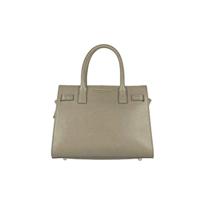 RB1016AQ | Borsa Donna a Mano in Vera Pelle Made in Italy con tracolla removibile. Attacchi con moschettoni in metallo Oro Lucido - Colore Taupe - Dimensioni: cm 28 x 20 x 14 + 12,5