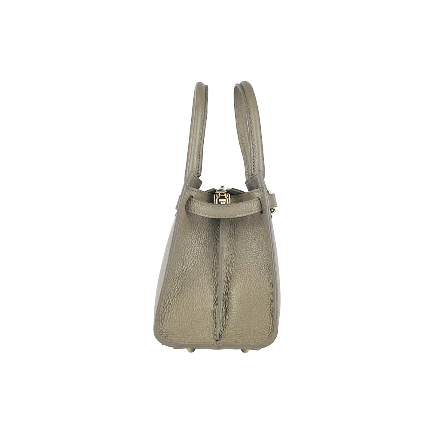 RB1016AQ | Borsa Donna a Mano in Vera Pelle Made in Italy con tracolla removibile. Attacchi con moschettoni in metallo Oro Lucido - Colore Taupe - Dimensioni: cm 28 x 20 x 14 + 12,5