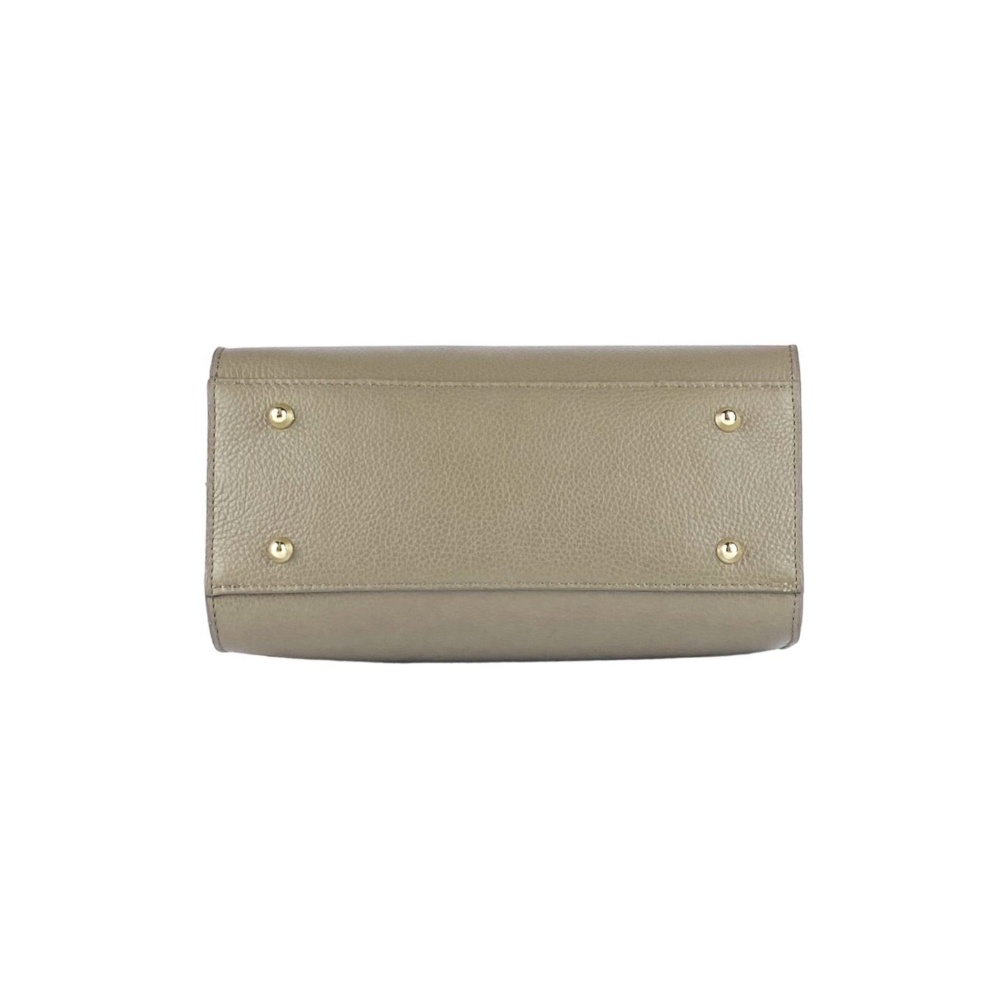 RB1016AQ | Borsa Donna a Mano in Vera Pelle Made in Italy con tracolla removibile. Attacchi con moschettoni in metallo Oro Lucido - Colore Taupe - Dimensioni: cm 28 x 20 x 14 + 12,5