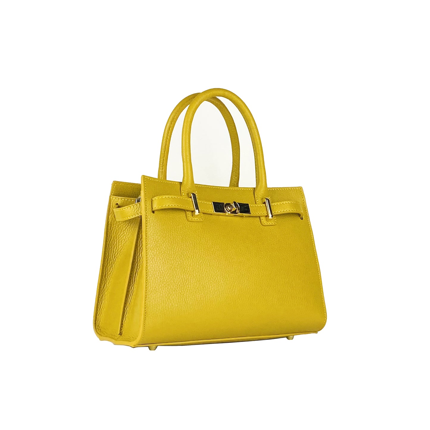 RB1016AR | Women's handbag in genuine leather Made in Italy with removable shoulder strap. Attachments with shiny gold metal snap hooks - Mustard color - Dimensions: 28 x 20 x 14 + 12.5 cm