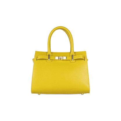 RB1016AR | Women's handbag in genuine leather Made in Italy with removable shoulder strap. Attachments with shiny gold metal snap hooks - Mustard color - Dimensions: 28 x 20 x 14 + 12.5 cm