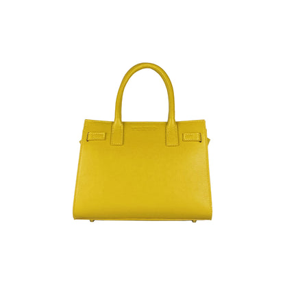 RB1016AR | Women's handbag in genuine leather Made in Italy with removable shoulder strap. Attachments with shiny gold metal snap hooks - Mustard color - Dimensions: 28 x 20 x 14 + 12.5 cm