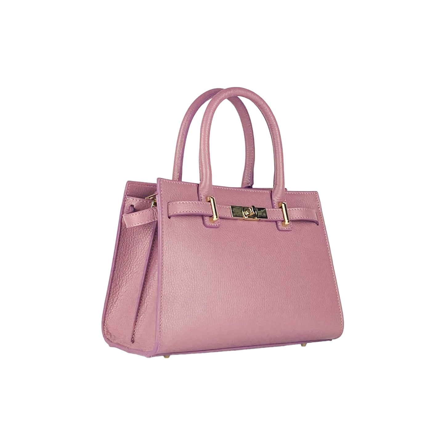 RB1016AZ | Borsa Donna a Mano in Vera Pelle Made in Italy con tracolla removibile. Moschettoni in metallo Oro Lucido - Colore Rosa Antico - Dimensioni: cm 28 x 20 x 14 + 12,5