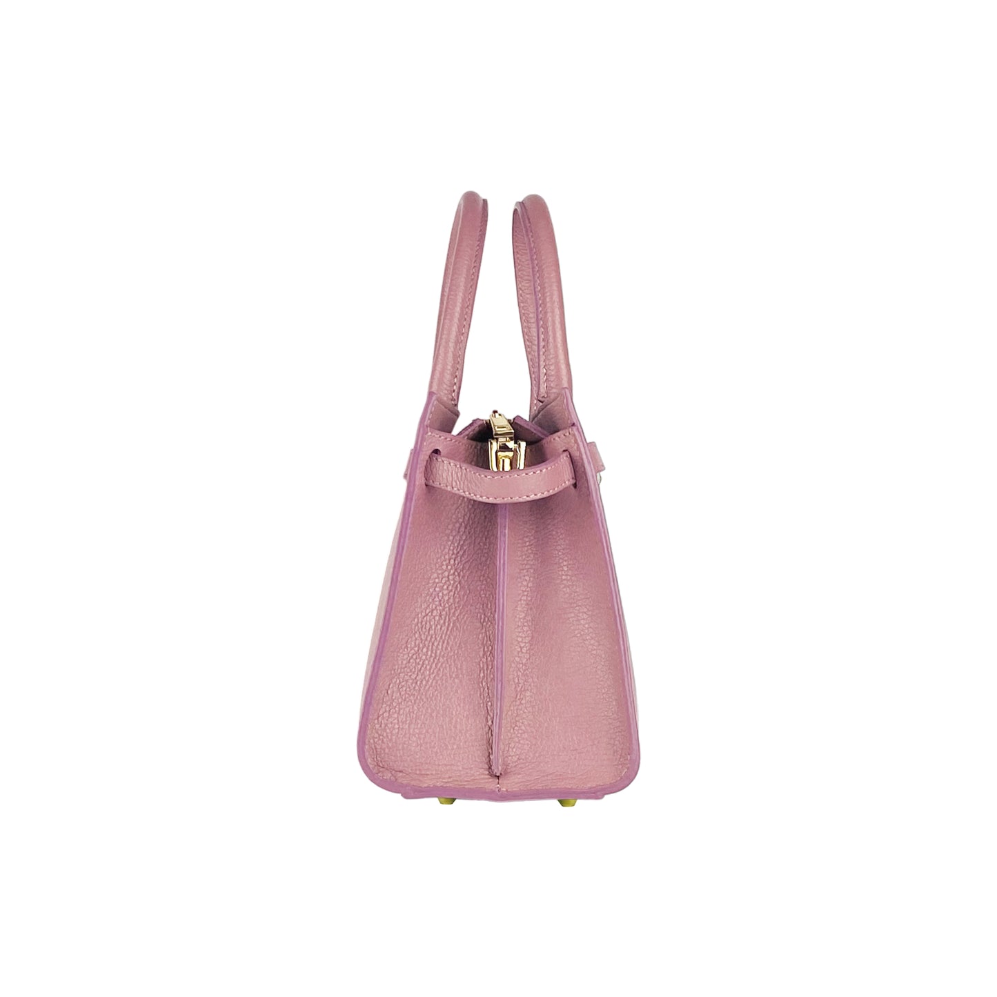 RB1016AZ | Borsa Donna a Mano in Vera Pelle Made in Italy con tracolla removibile. Moschettoni in metallo Oro Lucido - Colore Rosa Antico - Dimensioni: cm 28 x 20 x 14 + 12,5