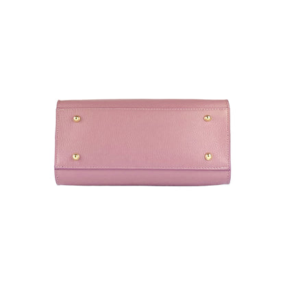 RB1016AZ | Borsa Donna a Mano in Vera Pelle Made in Italy con tracolla removibile. Moschettoni in metallo Oro Lucido - Colore Rosa Antico - Dimensioni: cm 28 x 20 x 14 + 12,5