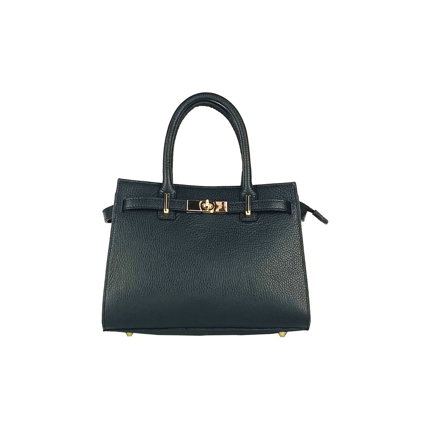 RB1016A | Borsa Donna a Mano in Vera Pelle Made in Italy con tracolla removibile. Attacchi con moschettoni in metallo Oro Lucido - Colore Nero - Dimensioni: cm 28 x 20 x 14 + 12,5