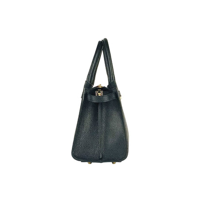 RB1016A | Borsa Donna a Mano in Vera Pelle Made in Italy con tracolla removibile. Attacchi con moschettoni in metallo Oro Lucido - Colore Nero - Dimensioni: cm 28 x 20 x 14 + 12,5