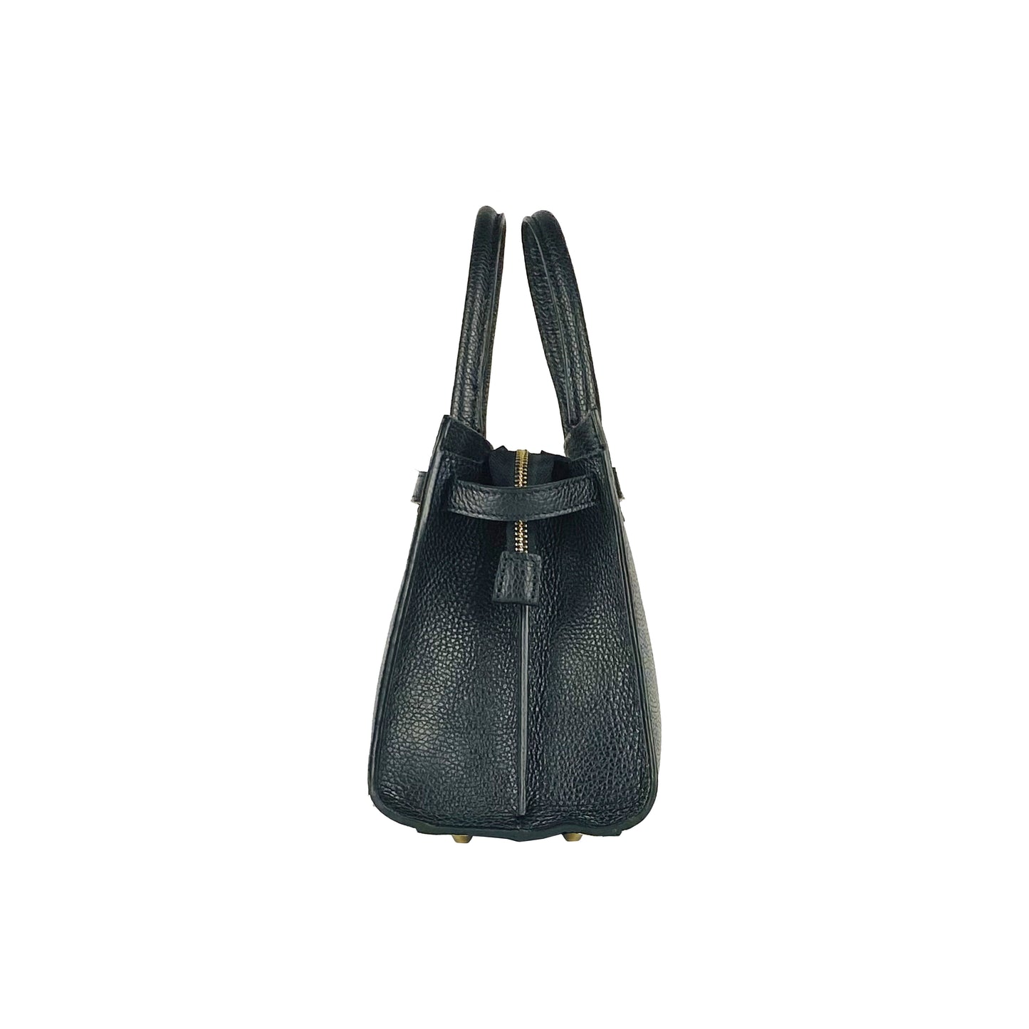 RB1016A | Borsa Donna a Mano in Vera Pelle Made in Italy con tracolla removibile. Attacchi con moschettoni in metallo Oro Lucido - Colore Nero - Dimensioni: cm 28 x 20 x 14 + 12,5