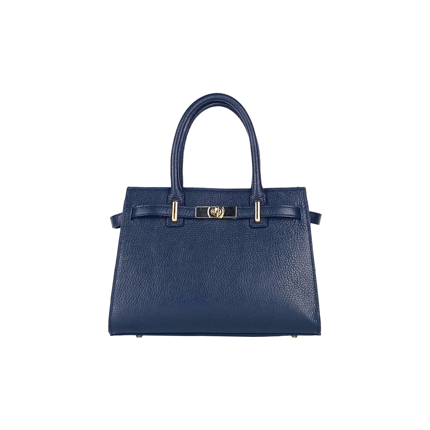 RB1016D | Women's handbag in genuine leather Made in Italy with removable shoulder strap. Attachments with shiny gold metal snap hooks - Blue color - Dimensions: 28 x 20 x 14 + 12.5 cm