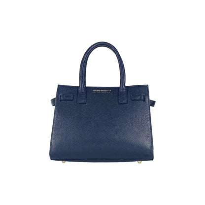 RB1016D | Women's handbag in genuine leather Made in Italy with removable shoulder strap. Attachments with shiny gold metal snap hooks - Blue color - Dimensions: 28 x 20 x 14 + 12.5 cm