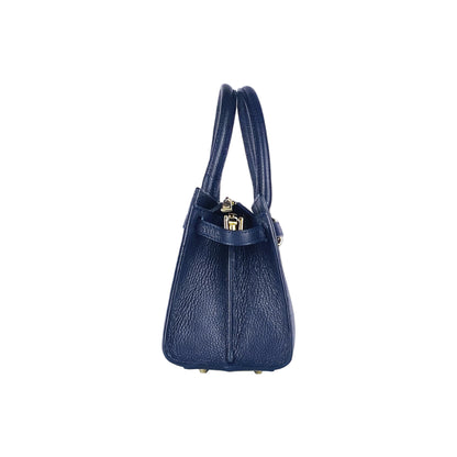 RB1016D | Women's handbag in genuine leather Made in Italy with removable shoulder strap. Attachments with shiny gold metal snap hooks - Blue color - Dimensions: 28 x 20 x 14 + 12.5 cm