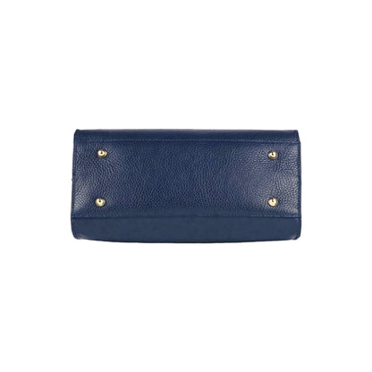 RB1016D | Women's handbag in genuine leather Made in Italy with removable shoulder strap. Attachments with shiny gold metal snap hooks - Blue color - Dimensions: 28 x 20 x 14 + 12.5 cm