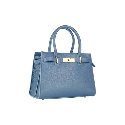 RB1016P | Women's handbag in genuine leather Made in Italy with removable shoulder strap. Attachments with shiny gold metal snap hooks - Avio color - Dimensions: 28 x 20 x 14 + 12.5 cm