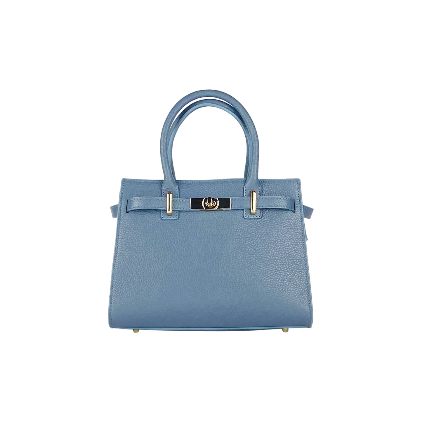 RB1016P | Women's handbag in genuine leather Made in Italy with removable shoulder strap. Attachments with shiny gold metal snap hooks - Avio color - Dimensions: 28 x 20 x 14 + 12.5 cm