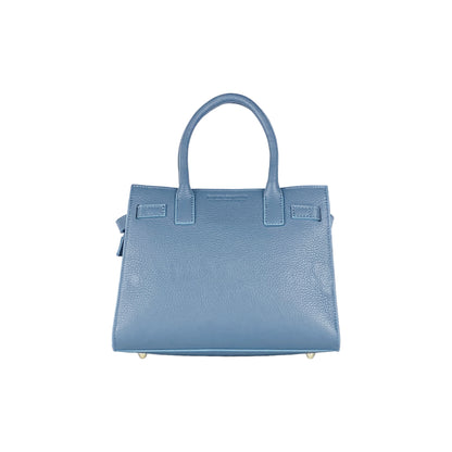 RB1016P | Women's handbag in genuine leather Made in Italy with removable shoulder strap. Attachments with shiny gold metal snap hooks - Avio color - Dimensions: 28 x 20 x 14 + 12.5 cm