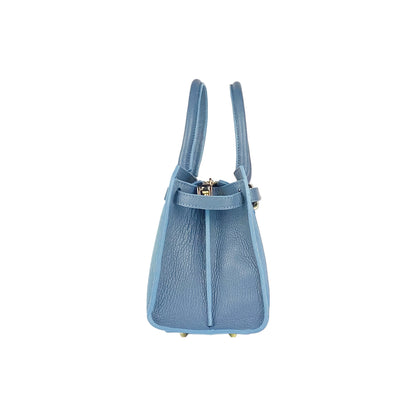 RB1016P | Women's handbag in genuine leather Made in Italy with removable shoulder strap. Attachments with shiny gold metal snap hooks - Avio color - Dimensions: 28 x 20 x 14 + 12.5 cm