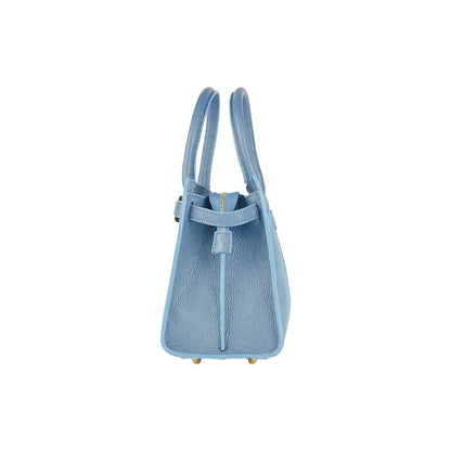 RB1016P | Women's handbag in genuine leather Made in Italy with removable shoulder strap. Attachments with shiny gold metal snap hooks - Avio color - Dimensions: 28 x 20 x 14 + 12.5 cm