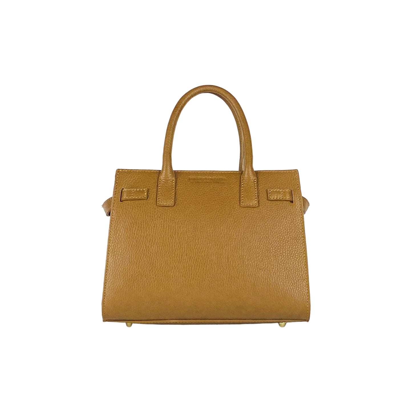 RB1016S | Borsa Donna a Mano in Vera Pelle Made in Italy con tracolla removibile. Attacchi con moschettoni in metallo Oro Lucido - Colore Cognac - Dimensioni: cm 28 x 20 x 14 + 12,5