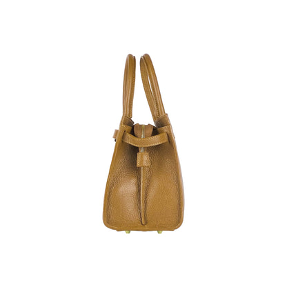 RB1016S | Borsa Donna a Mano in Vera Pelle Made in Italy con tracolla removibile. Attacchi con moschettoni in metallo Oro Lucido - Colore Cognac - Dimensioni: cm 28 x 20 x 14 + 12,5