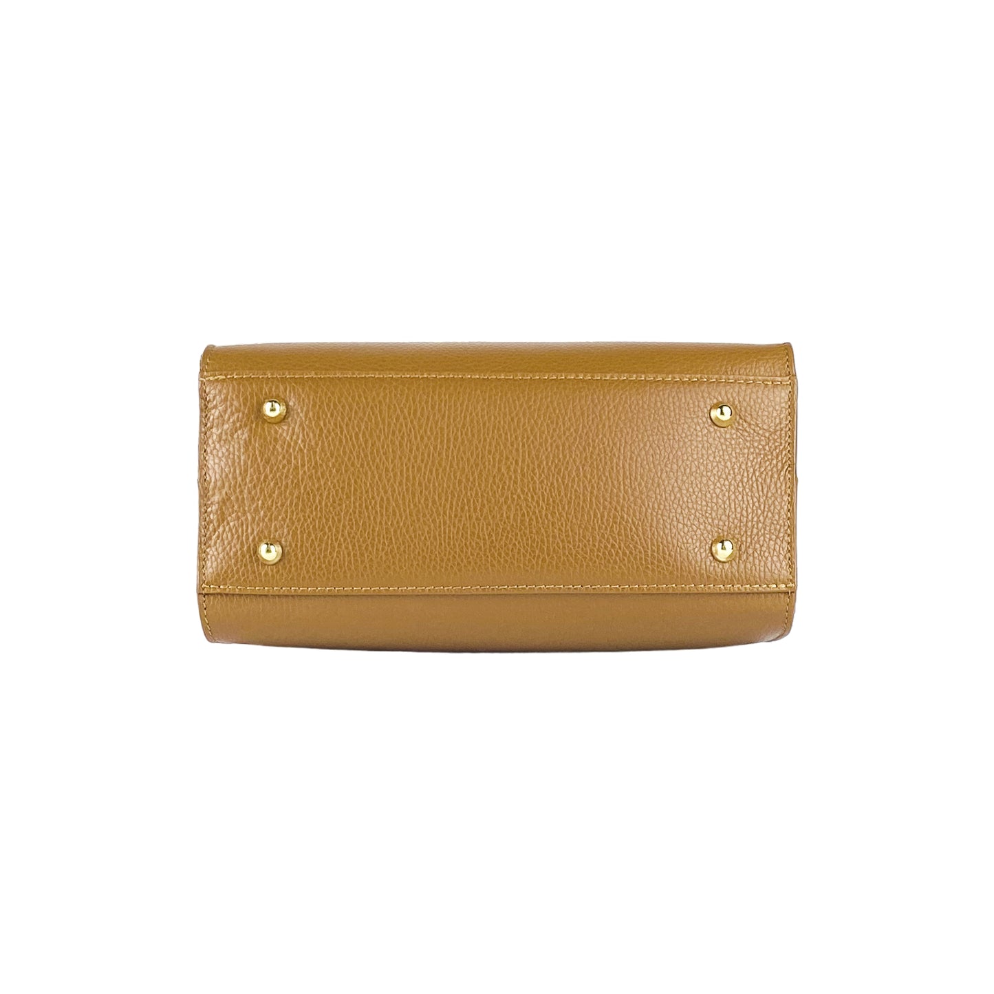 RB1016S | Women's handbag in genuine leather Made in Italy with removable shoulder strap. Attachments with shiny gold metal snap hooks - Cognac color - Dimensions: 28 x 20 x 14 + 12.5 cm