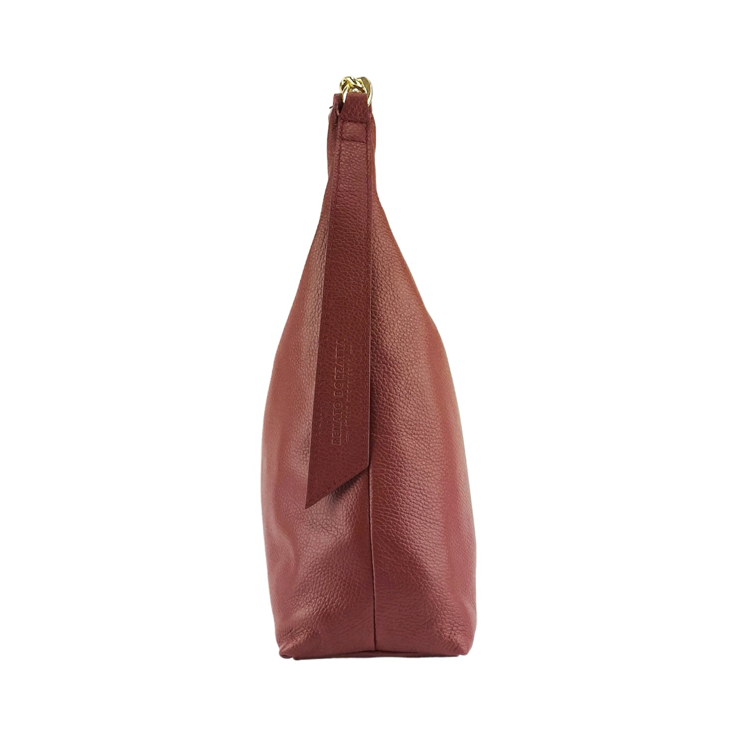 RB1017Q | Borsa Donna a spalla Morbida in Vera Pelle Made in Italy con tracolla removibile. Attacchi con moschettoni in metallo Oro Lucido - Colore Rubino - Dimensioni: cm 36 x 40 x 13