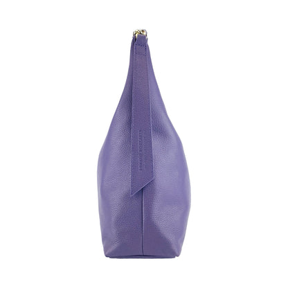 RB1017Y | Borsa Donna a spalla Morbida in Vera Pelle Made in Italy con tracolla removibile. Attacchi con moschettoni in metallo Oro Lucido - Colore Viola - Dimensioni: cm 36 x 40 x 13