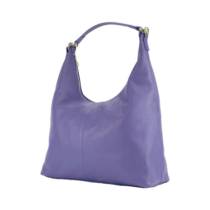 RB1017Y | Borsa Donna a spalla Morbida in Vera Pelle Made in Italy con tracolla removibile. Attacchi con moschettoni in metallo Oro Lucido - Colore Viola - Dimensioni: cm 36 x 40 x 13