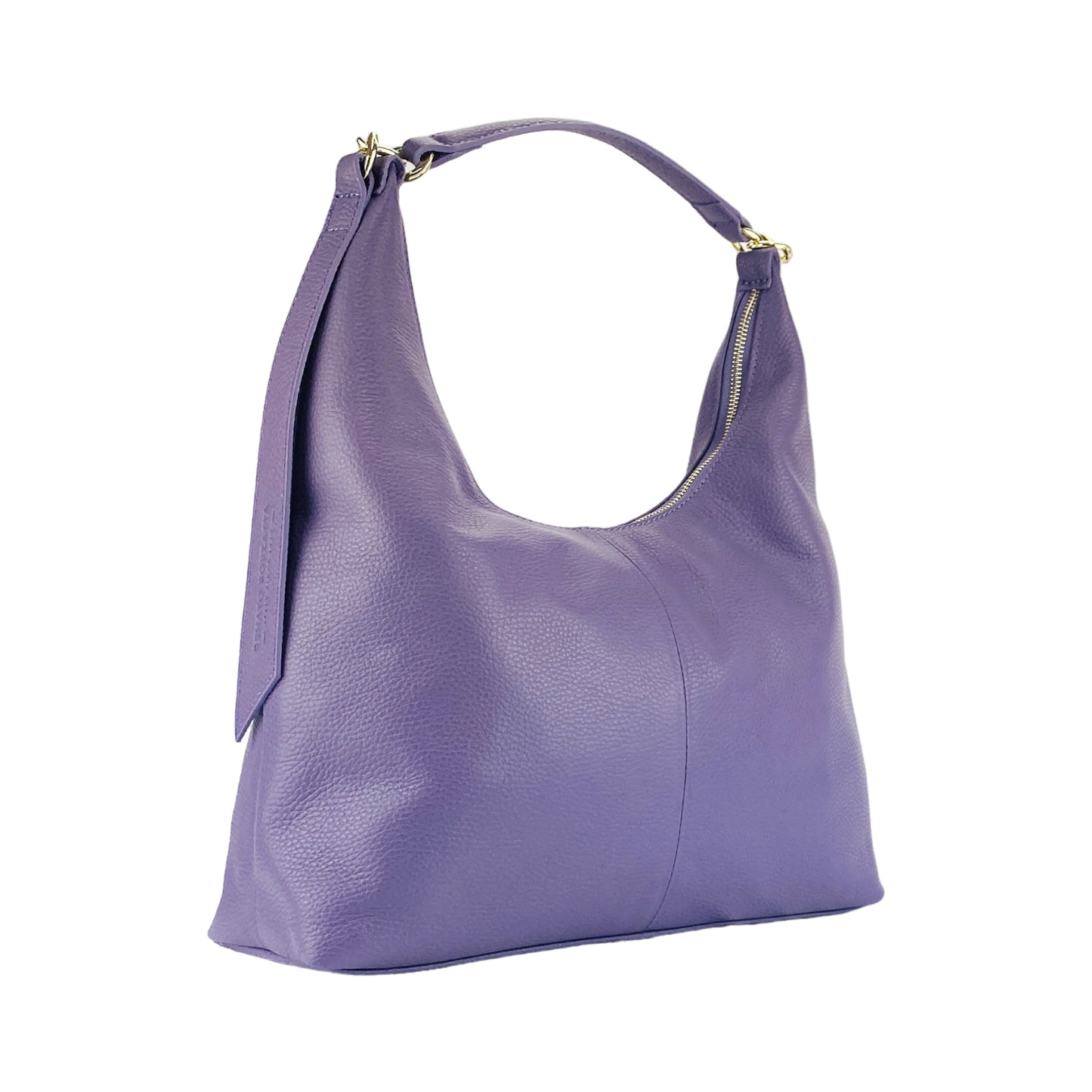 RB1017Y | Borsa Donna a spalla Morbida in Vera Pelle Made in Italy con tracolla removibile. Attacchi con moschettoni in metallo Oro Lucido - Colore Viola - Dimensioni: cm 36 x 40 x 13