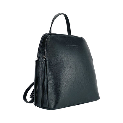 RB1018A | Genuine Leather Double Compartment Women's Backpack Made in Italy with adjustable shoulder straps. Gunmetal metal accessories - Black color - Dimensions: 26 x 30 x 14.5 cm