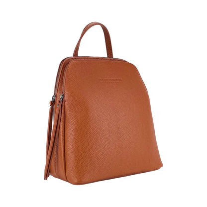 RB1018AM | Genuine Leather Double Compartment Women's Backpack Made in Italy with adjustable shoulder straps. Gunmetal metal accessories - Paprika color - Dimensions: 26 x 30 x 14.5 cm