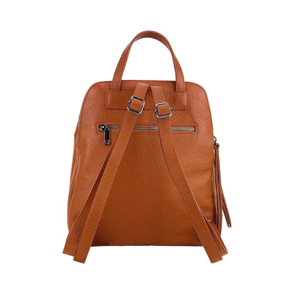 RB1018AM | Genuine Leather Double Compartment Women's Backpack Made in Italy with adjustable shoulder straps. Gunmetal metal accessories - Paprika color - Dimensions: 26 x 30 x 14.5 cm