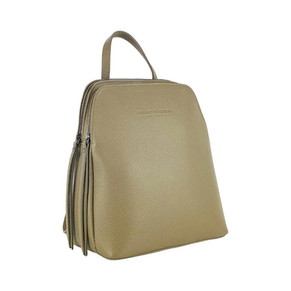 RB1018AQ | Genuine Leather Double Compartment Women's Backpack Made in Italy with adjustable shoulder straps. Gunmetal metal accessories - Taupe color - Dimensions: 26 x 30 x 14.5 cm