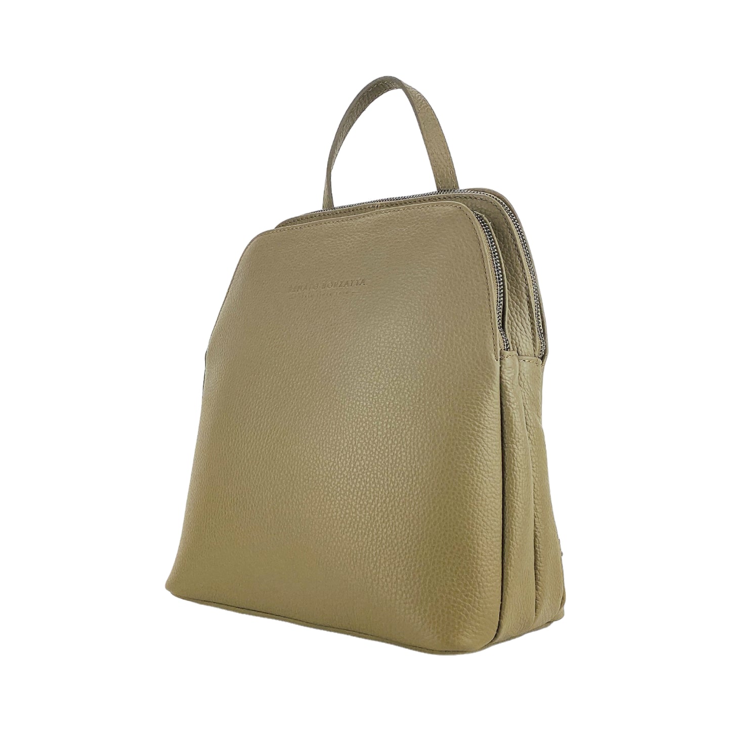 RB1018AQ | Zaino Donna Doppio scomparto in Vera Pelle Made in Italy con spallacci regolabili. Accessori in metallo Canna di Fucile - Colore Taupe - Dimensioni: cm 26 x 30 x 14,5