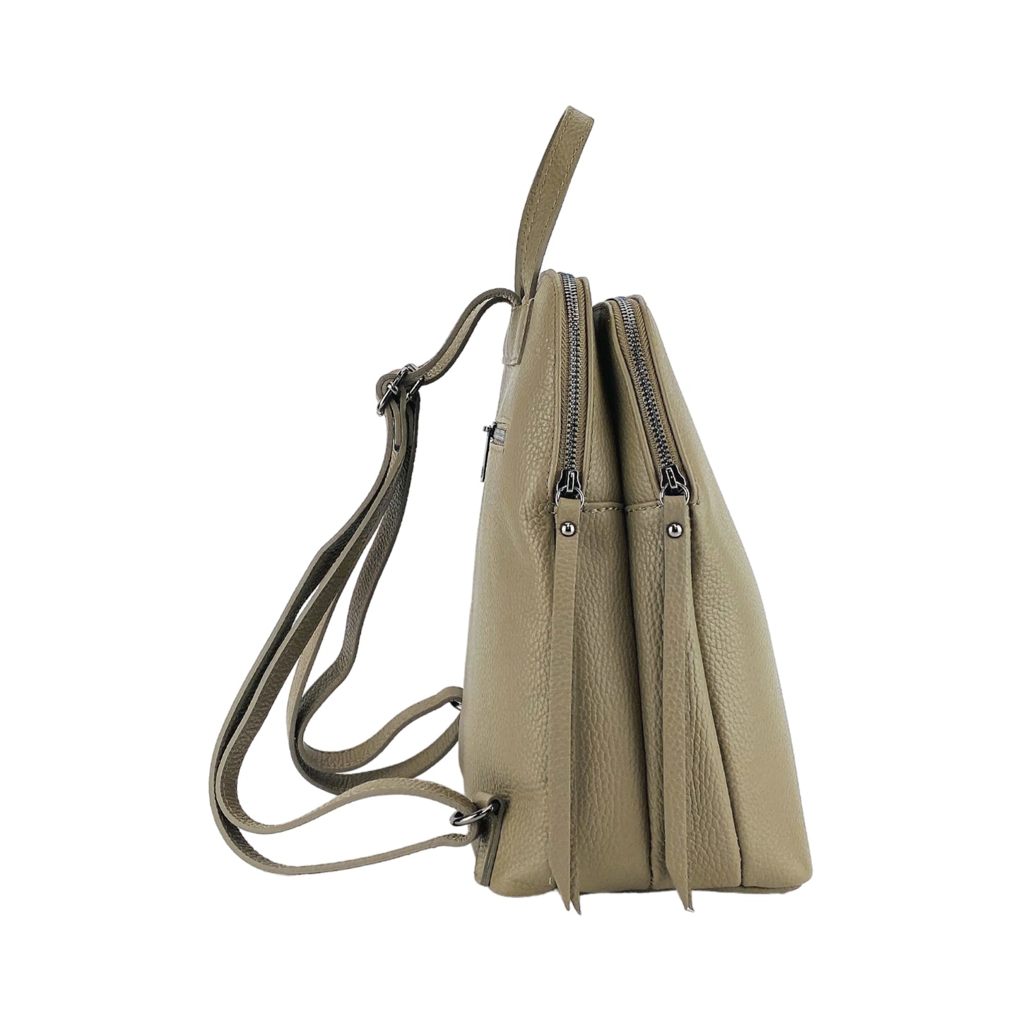 RB1018AQ | Genuine Leather Double Compartment Women's Backpack Made in Italy with adjustable shoulder straps. Gunmetal metal accessories - Taupe color - Dimensions: 26 x 30 x 14.5 cm