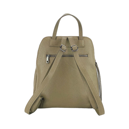 RB1018AQ | Genuine Leather Double Compartment Women's Backpack Made in Italy with adjustable shoulder straps. Gunmetal metal accessories - Taupe color - Dimensions: 26 x 30 x 14.5 cm