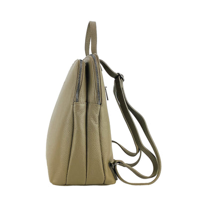 RB1018AQ | Genuine Leather Double Compartment Women's Backpack Made in Italy with adjustable shoulder straps. Gunmetal metal accessories - Taupe color - Dimensions: 26 x 30 x 14.5 cm