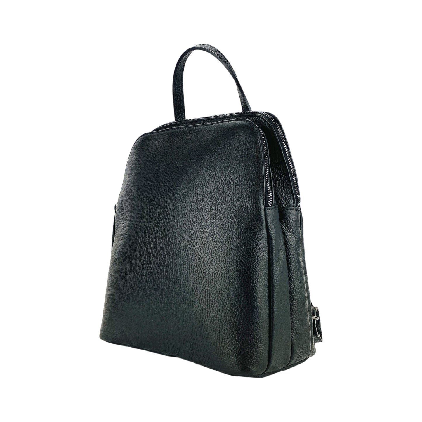 RB1018A | Genuine Leather Double Compartment Women's Backpack Made in Italy with adjustable shoulder straps. Gunmetal metal accessories - Black color - Dimensions: 26 x 30 x 14.5 cm