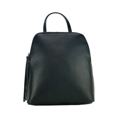 RB1018A | Genuine Leather Double Compartment Women's Backpack Made in Italy with adjustable shoulder straps. Gunmetal metal accessories - Black color - Dimensions: 26 x 30 x 14.5 cm