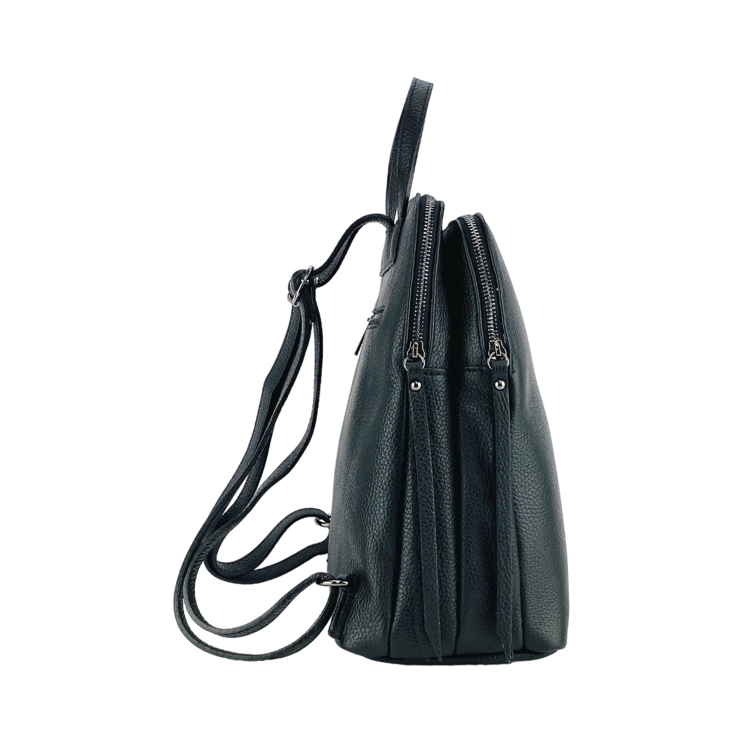 RB1018A | Genuine Leather Double Compartment Women's Backpack Made in Italy with adjustable shoulder straps. Gunmetal metal accessories - Black color - Dimensions: 26 x 30 x 14.5 cm