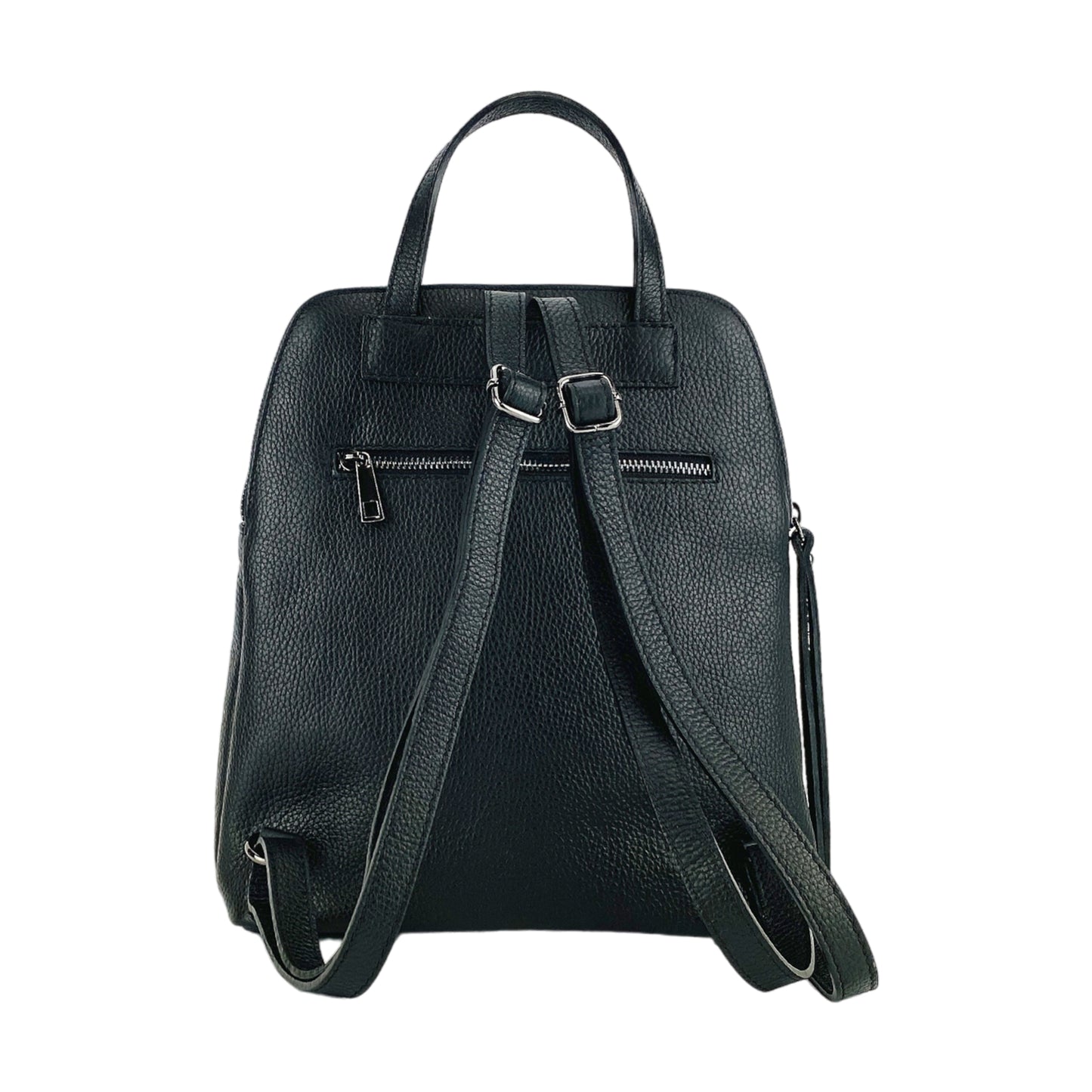 RB1018A | Genuine Leather Double Compartment Women's Backpack Made in Italy with adjustable shoulder straps. Gunmetal metal accessories - Black color - Dimensions: 26 x 30 x 14.5 cm