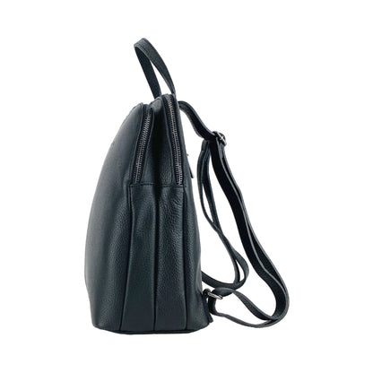 RB1018A | Genuine Leather Double Compartment Women's Backpack Made in Italy with adjustable shoulder straps. Gunmetal metal accessories - Black color - Dimensions: 26 x 30 x 14.5 cm