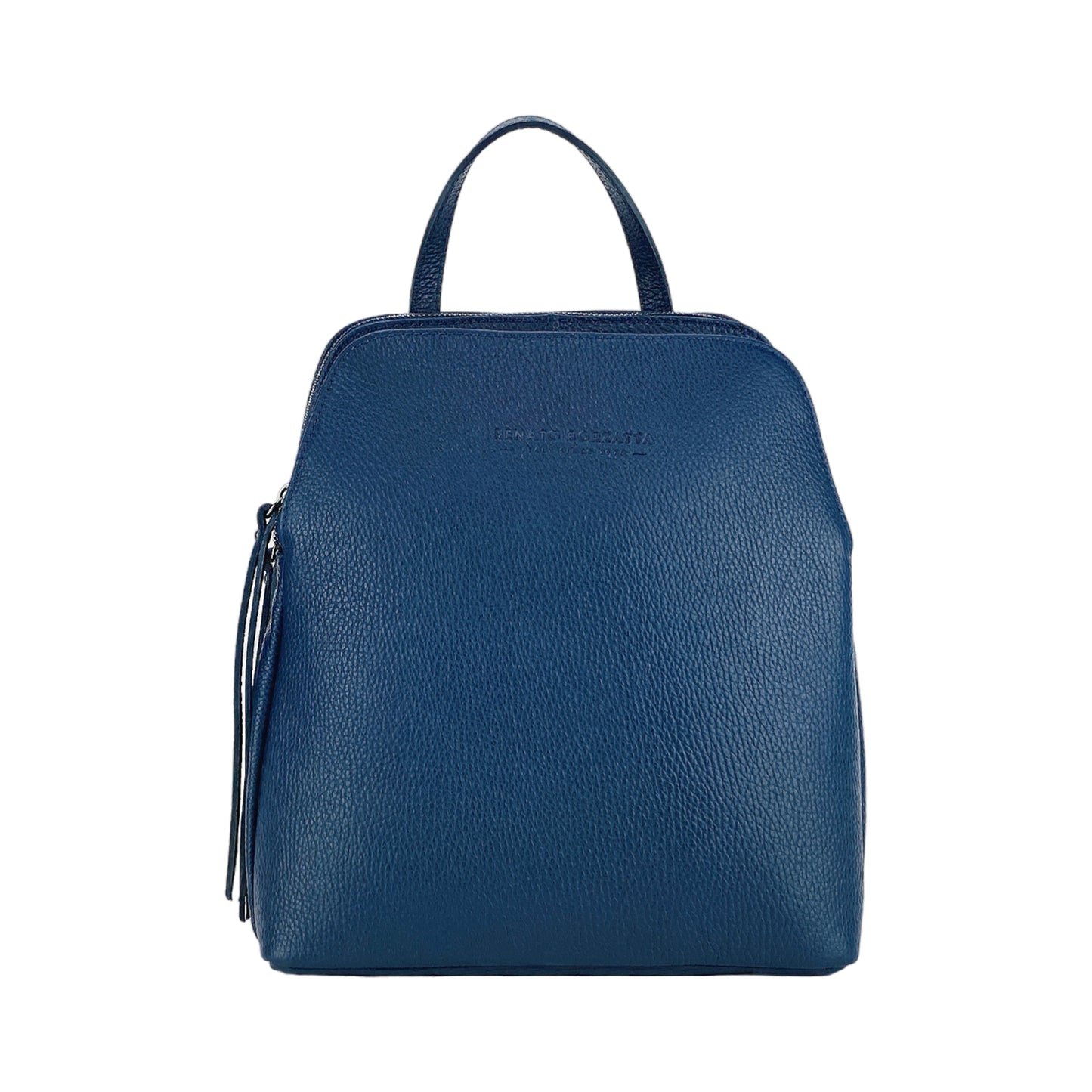 RB1018D | Zaino Donna Doppio scomparto in Vera Pelle Made in Italy con spallacci regolabili. Accessori in metallo Canna di Fucile - Colore Blu - Dimensioni: cm 26 x 30 x 14,5