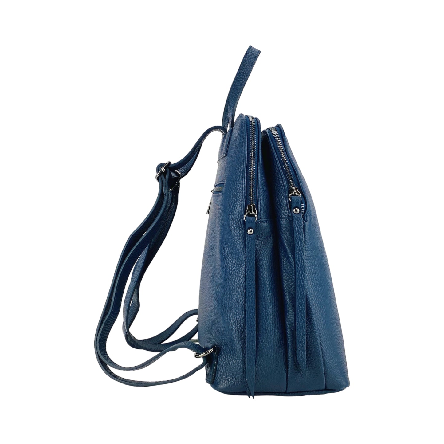 RB1018D | Genuine Leather Double Compartment Women's Backpack Made in Italy with adjustable shoulder straps. Gunmetal metal accessories - Blue color - Dimensions: 26 x 30 x 14.5 cm