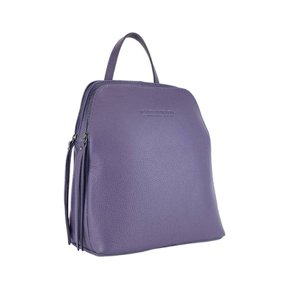 RB1018Y | Zaino Donna Doppio scomparto in Vera Pelle Made in Italy con spallacci regolabili. Accessori in metallo Canna di Fucile - Colore Viola - Dimensioni: cm 26 x 30 x 14,5